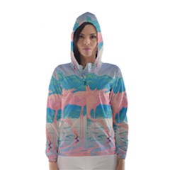 Two Pink Flamingos Pop Art Hooded Wind Breaker (women)