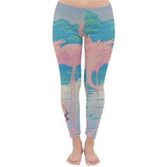 Two Pink Flamingos Pop Art Winter Leggings  by WaltCurleeArt