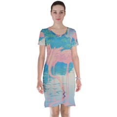 Two Pink Flamingos Pop Art Short Sleeve Nightdress