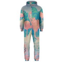 Two Pink Flamingos Pop Art Hooded Jumpsuit (Men) 