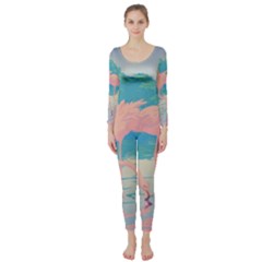 Two Pink Flamingos Pop Art Long Sleeve Catsuit