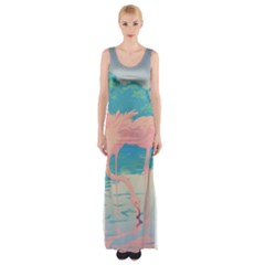 Two Pink Flamingos Pop Art Maxi Thigh Split Dress by WaltCurleeArt