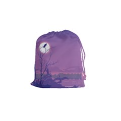 Abstract Tropical Birds Purple Sunset Drawstring Pouches (Small) 