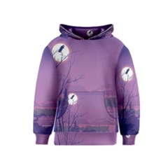 Abstract Tropical Birds Purple Sunset Kids  Pullover Hoodie by WaltCurleeArt