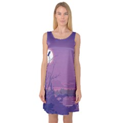 Abstract Tropical Birds Purple Sunset Sleeveless Satin Nightdress