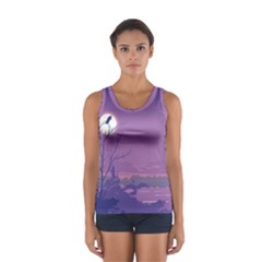 Abstract Tropical Birds Purple Sunset Tops by WaltCurleeArt