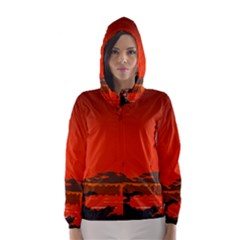 Tropical Birds Orange Sunset Landscape Hooded Wind Breaker (women)