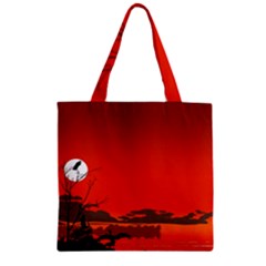 Tropical Birds Orange Sunset Landscape Zipper Grocery Tote Bag by WaltCurleeArt