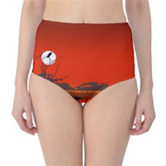 Tropical Birds Orange Sunset Landscape High-waist Bikini Bottoms by WaltCurleeArt