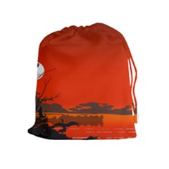 Tropical Birds Orange Sunset Landscape Drawstring Pouches (extra Large) by WaltCurleeArt