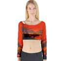 Tropical Birds Orange Sunset Landscape Long Sleeve Crop Top View1