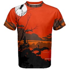 Tropical Birds Orange Sunset Landscape Men s Cotton Tee by WaltCurleeArt