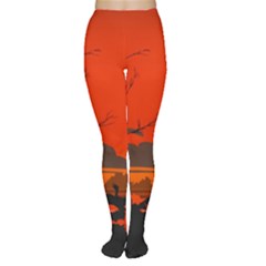 Tropical Birds Orange Sunset Landscape Women s Tights by WaltCurleeArt