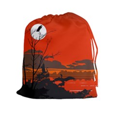 Tropical Birds Orange Sunset Landscape Drawstring Pouches (xxl) by WaltCurleeArt