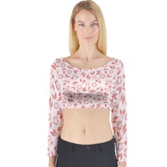 Red Seamless Floral Pattern Long Sleeve Crop Top by TastefulDesigns