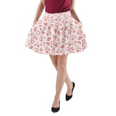 Red Seamless Floral Pattern A-line Pocket Skirt