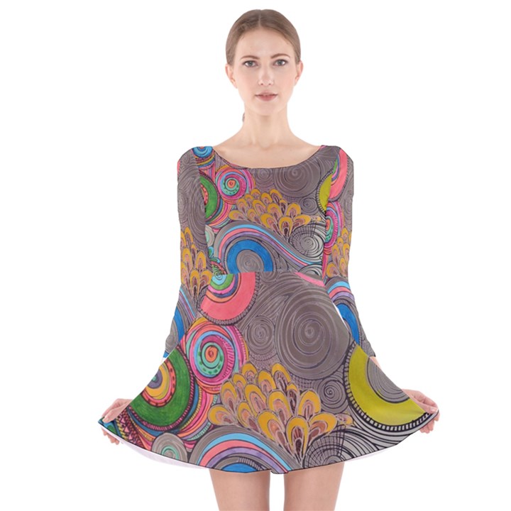 Rainbow Passion Long Sleeve Velvet Skater Dress