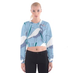 Egret Women s Cropped Sweatshirt by WaltCurleeArt