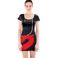 Greetings From Dubai  Red Lipstick Kiss Black Postcard Uae United Arab Emirates Short Sleeve Bodycon Dress by yoursparklingshop