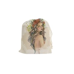 Beauty Of A Woman In Watercolor Style Drawstring Pouches (small) 