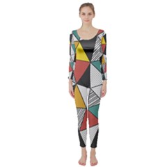 Colorful Geometric Triangles Pattern  Long Sleeve Catsuit by TastefulDesigns