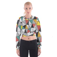 Colorful Geometric Triangles Pattern  Women s Cropped Sweatshirt