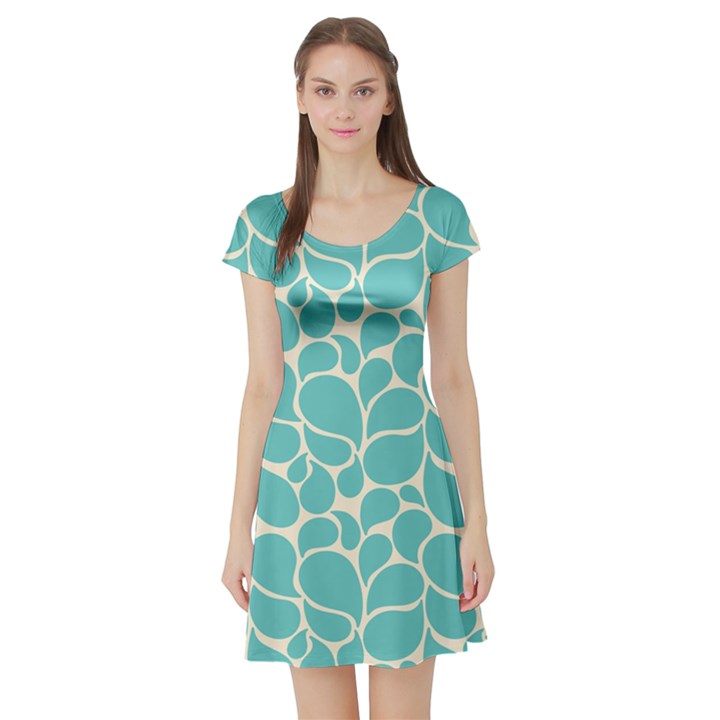 Blue Abstract Water Drops Pattern Short Sleeve Skater Dress