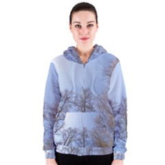 Natural Brown Blue, Large Trees In Sky Women s Zipper Hoodie by yoursparklingshop