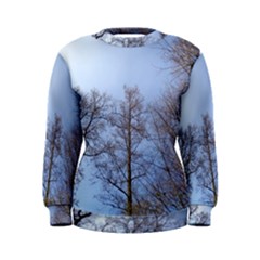 Natural Brown Blue, Large Trees In Sky Women s Sweatshirt