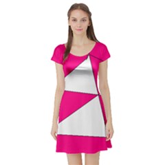 Funny Hot Pink White Geometric Triangles Kids Art Short Sleeve Skater Dress by yoursparklingshop