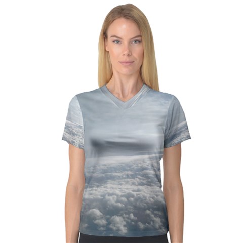 Sky Plane View Women s V-neck Sport Mesh Tee by yoursparklingshop