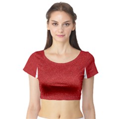 Festive Red Glitter Texture Short Sleeve Crop Top (tight Fit)