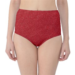 Festive Red Glitter Texture High-waist Bikini Bottoms by yoursparklingshop