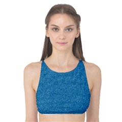 Festive Blue Glitter Texture Tank Bikini Top by yoursparklingshop