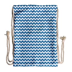 Dark Blue White Chevron  Drawstring Bag (large) by yoursparklingshop