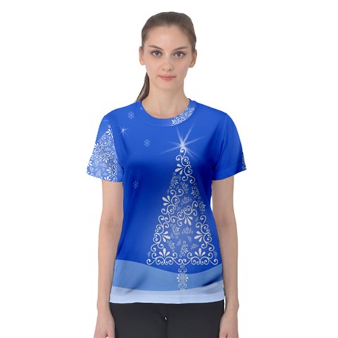 Blue White Christmas Tree Women s Sport Mesh Tee by yoursparklingshop