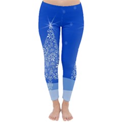 Blue White Christmas Tree Winter Leggings  by yoursparklingshop