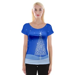 Blue White Christmas Tree Women s Cap Sleeve Top by yoursparklingshop
