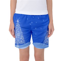 Blue White Christmas Tree Women s Basketball Shorts by yoursparklingshop