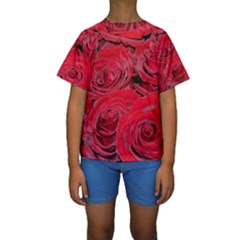 Red Love Roses Kid s Short Sleeve Swimwear by yoursparklingshop