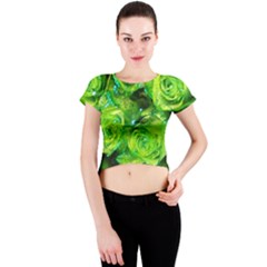 Festive Green Glitter Roses Valentine Love  Crew Neck Crop Top by yoursparklingshop
