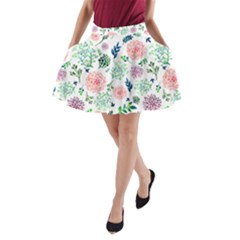 Hand Painted Spring Flourishes Flowers Pattern A-line Pocket Skirt