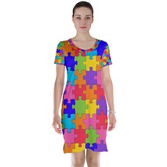 Funny Colorful Jigsaw Puzzle Short Sleeve Nightdress