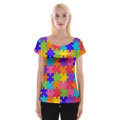 Funny Colorful Jigsaw Puzzle Women s Cap Sleeve Top