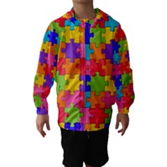 Funny Colorful Jigsaw Puzzle Hooded Wind Breaker (kids) by yoursparklingshop