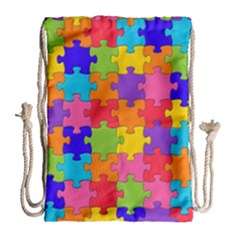 Funny Colorful Jigsaw Puzzle Drawstring Bag (large) by yoursparklingshop