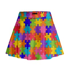 Funny Colorful Jigsaw Puzzle Mini Flare Skirt