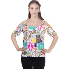 Peace Collage Women s Cutout Shoulder Tee