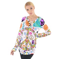 Peace Collage Women s Tie Up Tee