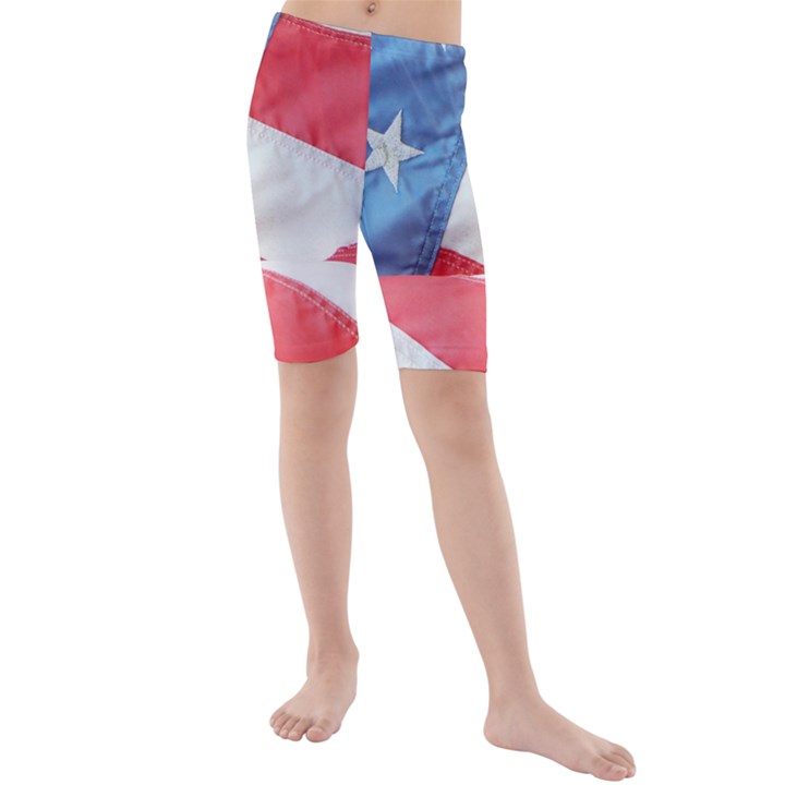 Folded American Flag Kid s Mid Length Swim Shorts